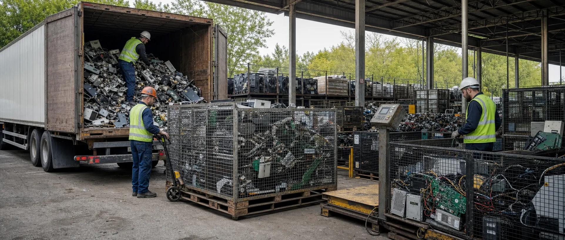 Geri dönüşüm tesisine getirilen toplu elektronik hurdalar