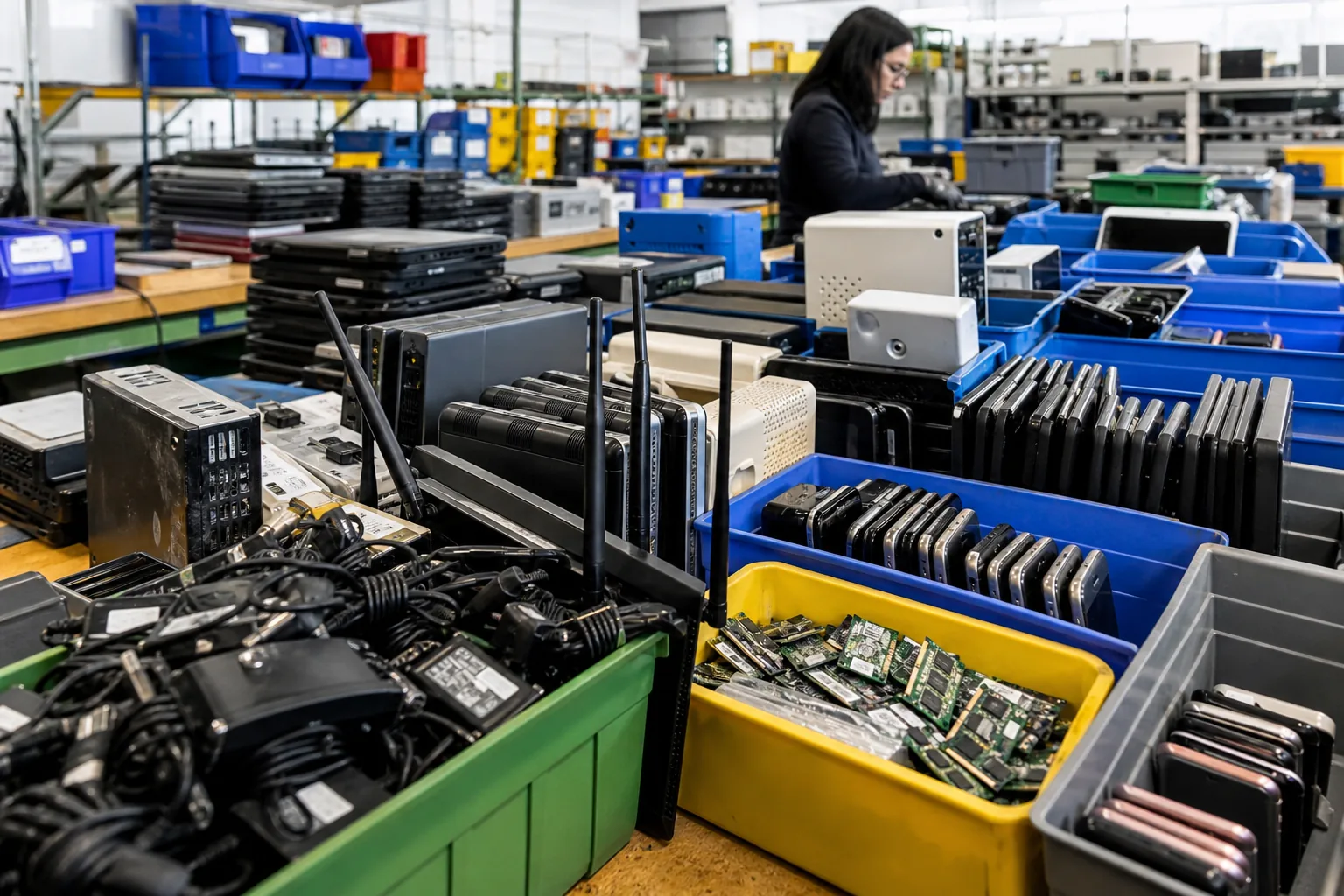 Elektronik Hurdası Alımı için ayrıştırılmış ekipmanların gerçekçi görünümü